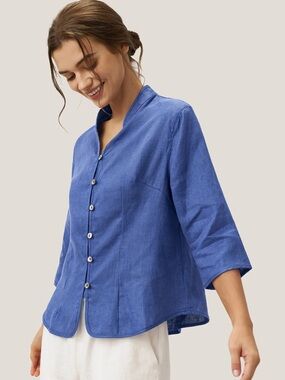 Lintico AMELIA 100% Linen Hand Button Fitted Jacket Royal Blue Size XXL